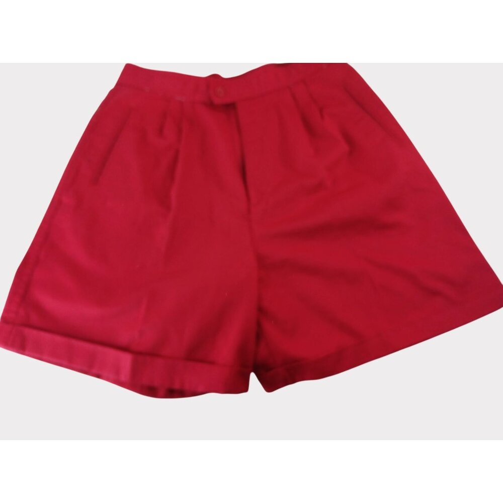 Vintage Carriage Court High Waist Red Shorts Womens Size 12 Polyester Cotton Ble